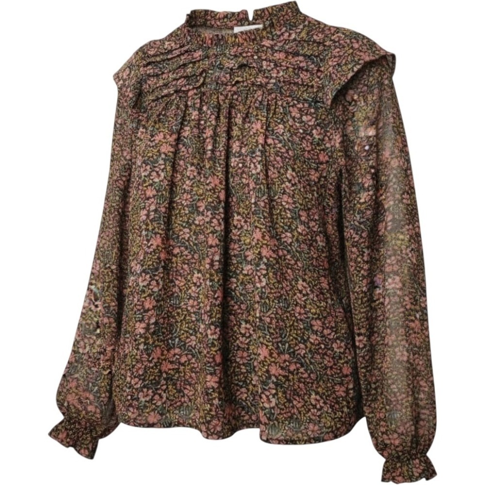 Bonobo Floral Blouse Top Medium M Casual Office Workwear Pleated Ruffle Lightwe